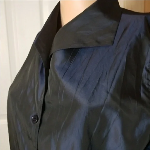 Vintage Designer Gigue Iridescent Blue Black Button Up Blouse EU42 US 12 - Picture 7 of 9